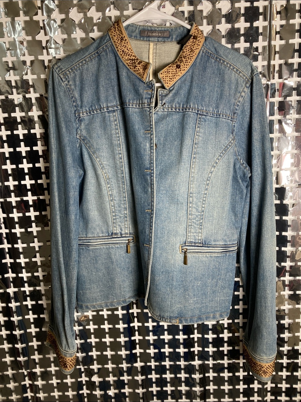Liz Claiborne Light Blue Denim Jacket with beaded Trim